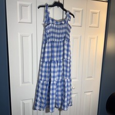 SHEIN  Blue White Checkered Sleeveless Long Slip On Dress Womens XL