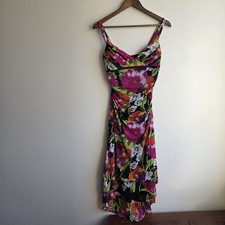 Ruby Rox Y2K VTG Babydoll Dress Large Mid Rouched Hi Low Flutter Floral Tropical