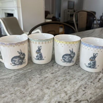 SPODE MEADOW LANE Bunny Rabbit Easter Spring Coffee Tea Mugs Gold Set/4