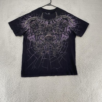 Affliction Shirt Mens 2XL Black Grim Reaper Skull Graphic Tee Gothic Biker