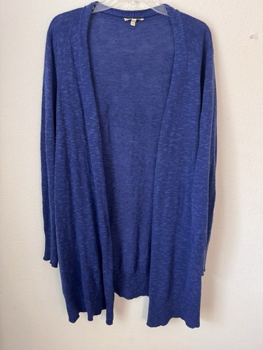 Eileen Fisher Cardigan XL Organic Linen Cotton Open Front Blue Long Sleeve Light - 第 1/15 張圖片
