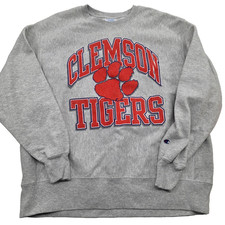 Vtg Clemson Tigers Champion Reverse Weave Gray Pullover Crewneck Sweatshirt - XL