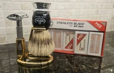 Vtg Classic Shaving Razor Solingen, Brush, Holder Omega Italy & 66-Blades