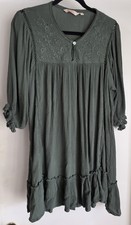 Fusion Midi Dress Women M Green Floral 3/4 Sleeve Boho Beaded Flowy