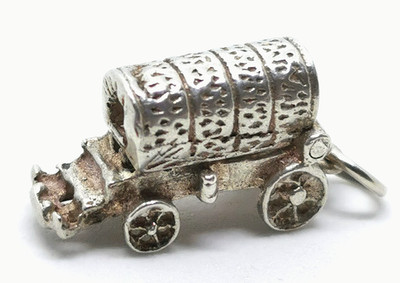 VINTAGE, SILVER CHARM / PENDANT, WILS WEST, COWBOY, COVERED WAGON