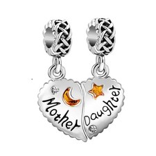 Mom Daughter I Love You to the Moon and Back Dangle Heart Womens Bead Charm Comp