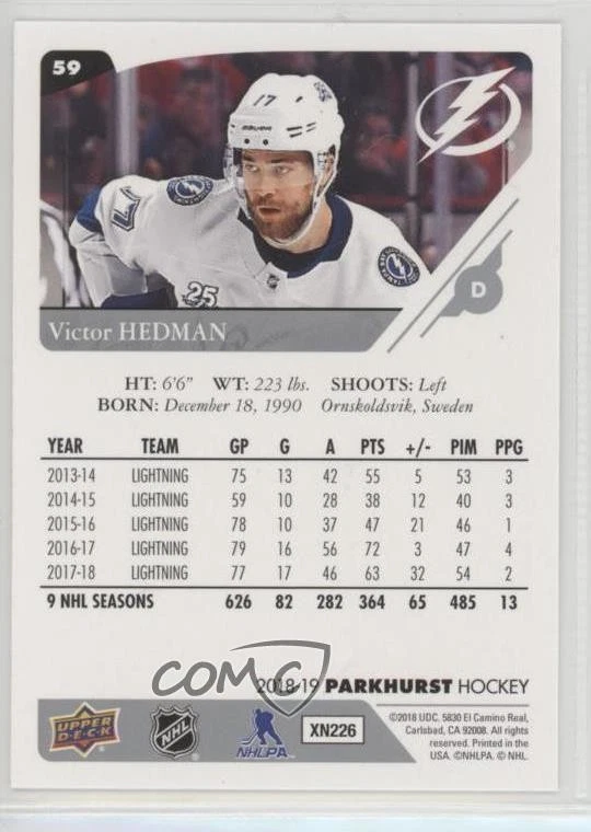 2018-19 Upper Deck Parkhurst Silver Victor Hedman #59 - Image 2 of 2