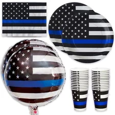 Police-Thin Blue Line Party for 16 guests; includes 16 ea. Lg. 9” Plates, Nap...