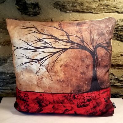 DENY Design Madart Pillow Bending Tree Winter Scene 2-Sided Red 14''x4'' Removable