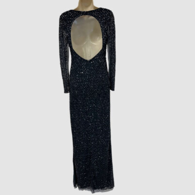 aidan mattox blue sequin dress Aidan Mattox V-Neck Halter Beaded Gown