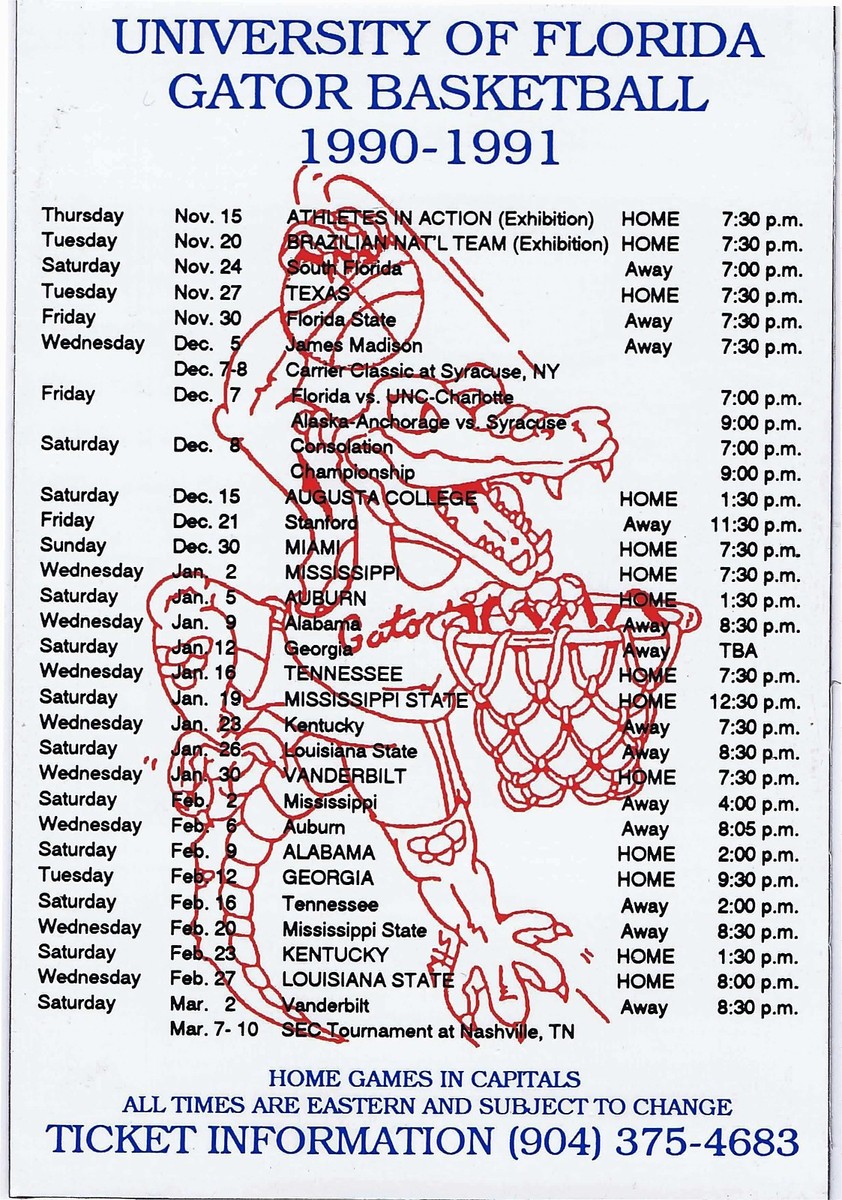 1990-91-university-of-florida-gators-basketballl-magnet-schedule-sked-ebay