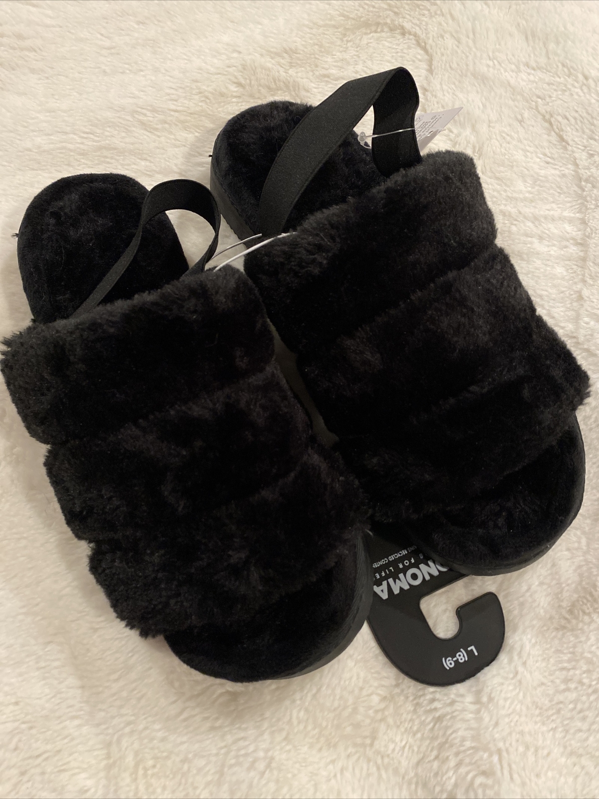 Women's Sonoma Kohl's Slippers Slide Black Faux Fur w/ Backstrap Large L  Med 8 9 400489206458 | eBay