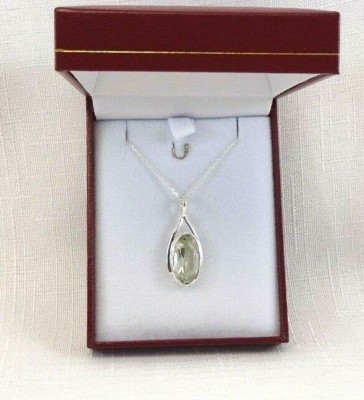2.75 ct Natural Light Green Oval Shape Quartz 925 Sterling Silver Necklace