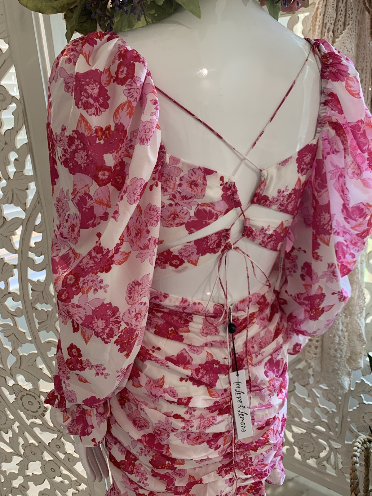 For Love & Lemons OAHU RUCHED MINI DRESS Sz Large Sold Out image 7