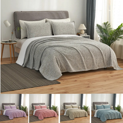 3 Piece Knitted Blanket Queen Size with Pillow Sham Bedding Set For Bed Sofa