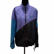Vintage Nike Windbreaker Jacket Women Medium Color Block Full Zip Drawstring Y2K