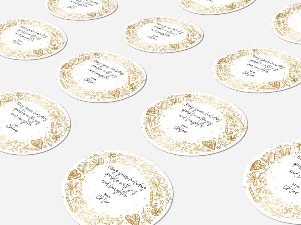 Etiquetas adhesivas redondas navideñas personalizadas, pegatinas personalizadas Foto 3 de 4