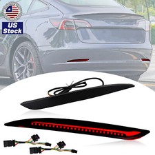 Led Rear Bumper Reflector Tail Brake Light Smoked For Tesla Model 3 2017-2023