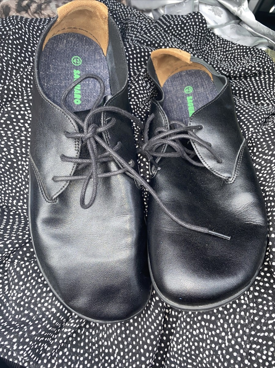 Saguaro Men's Lace Up Leather Barefoot Shoes Black 43