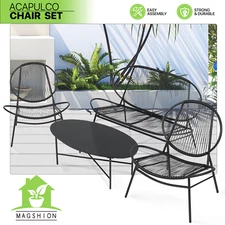 [2 ACAPULCO CHAIRS+TEMPERED GLASS SIDE TABLE]3 Piece Patio Set Outdoor Furniture