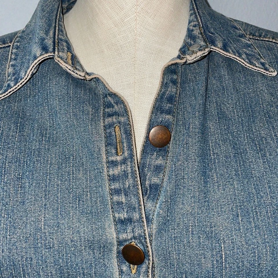 Faded Glory Vintage Women’s Denim Shirt Dress Khaki Tint Floral Print size S - Image 4 of 4