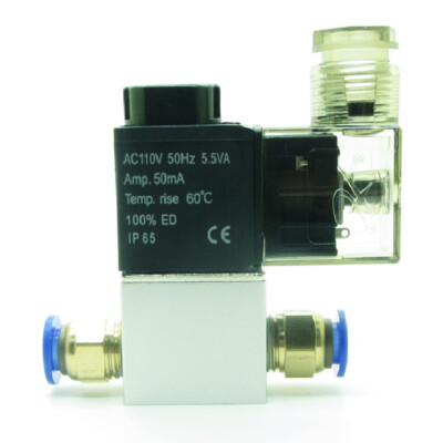 Pneumatic Air Solenoid Valve AC110V NC + 8mm Fittings 2 Way 2 Position 2V025-08
