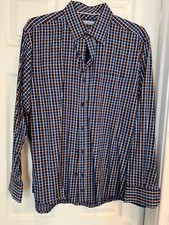 Johnston And Murphy Shirt Mens Large Tailored Fit Blue check Long Sleeve Button
