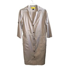 St. John Women's Beige Utility Style Button Down Shirt Dress Sz 4 Cotton / Cupro