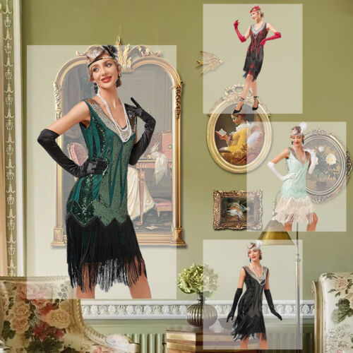 Damen 1920 20er / 30er Jahre Gatsby Kostüm Kleid Flapper Fransen Party kleid DEU - Bild 10 von 25