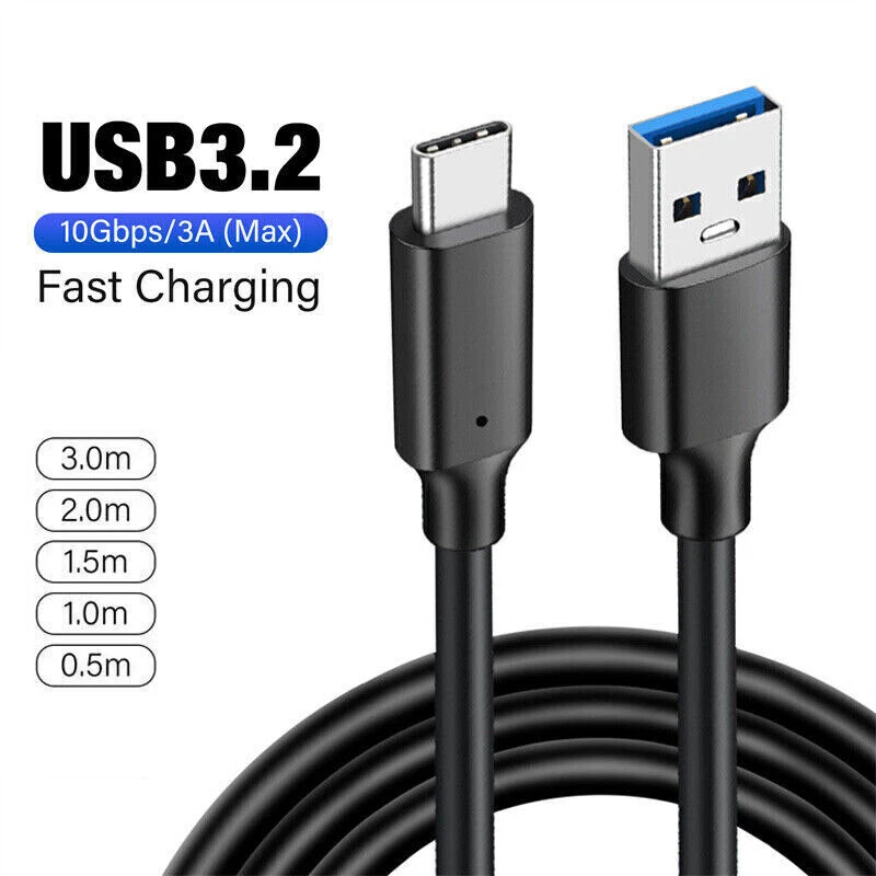 USB A to USB C Data Cable Type C SuperSpeed Sync Cord Fast Charging Charger 60W - Image 2 of 4