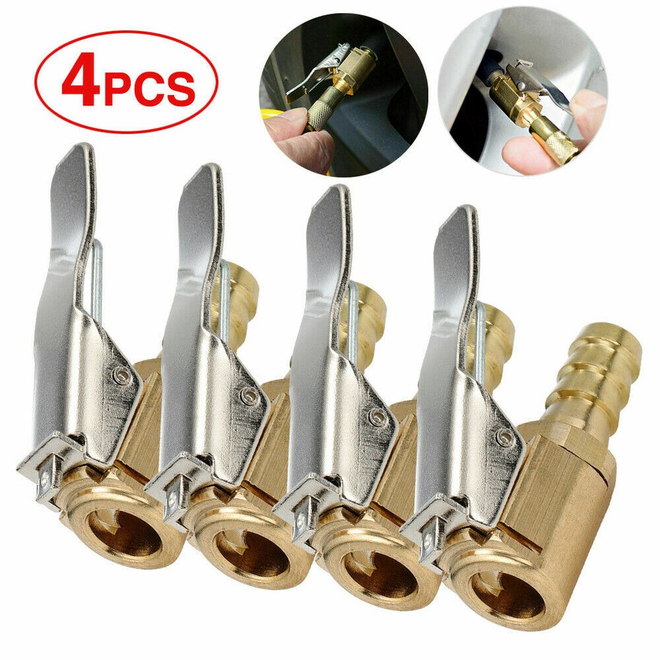 4PCS/Set Brass 8mm Car Truck Tire Air Chuck Inflator Pump Valve LockOn