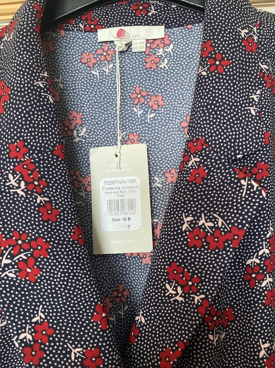 Boden Frederica Jumpsuit Navy And Red, Daisy Field Size 16 R