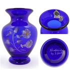 Fenton Blue Cobalt Morning Glory Vase Hand Painted Artist Signed S Hart 6.5"