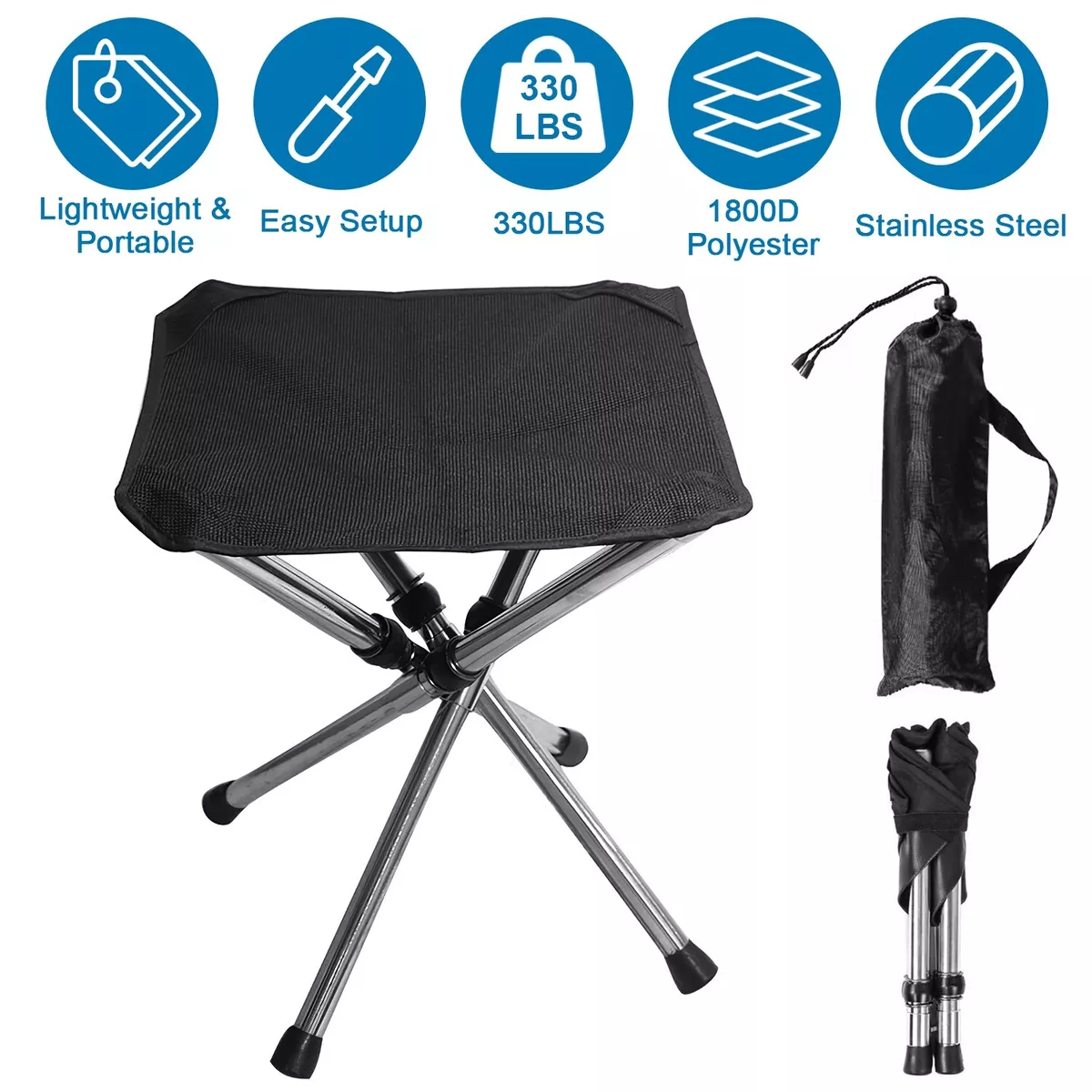 4X Stainless Steel Legs Mini Folding Stool Outdoor Camping Chair