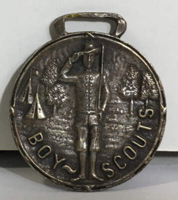 Vintage Boy Scouts Watch Fob - Sterling Silver - Trees & Tents (1001311)