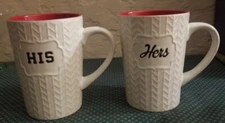 KITCHENeat His Her Coffee Tea Hot Chocolate Cocoa Mug Cup Stoneware White Red