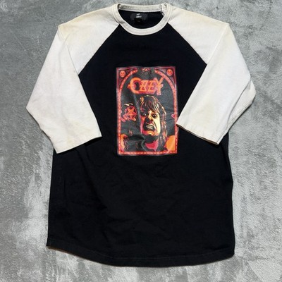Obey Clothing Heavy Metal Graphic Raglan Shirt Mens XL Black White Thrashed