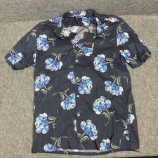 Good Man Brand Shirt Mens Navy Blue Painted Peony Floral Button-Up Casual Size S