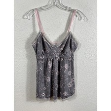 Marilyn Monroe Medium Floral Lace Trim Babydoll Sleep Camisole Top Gray Pink
