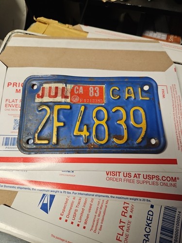 Vintage Blue California Motorcycle License Plate #2F4839