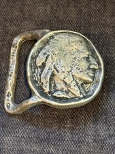 RARE 1960s-70s VINTAGE NATIVE AMERICAN INDIAN HEAD/SOLID BRASS BELT BUCKLE