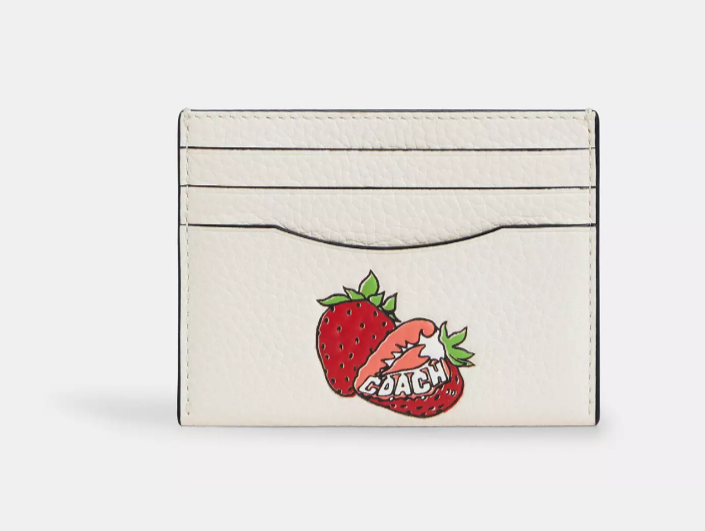 Coach CAR33 Slim Id Card Case with Strawberry Graphic Gold/Chalk