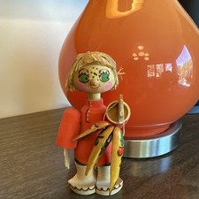 Vintage Russian Beriozka Folk Art Carved Wooden Figurines Boy With Fish USSR