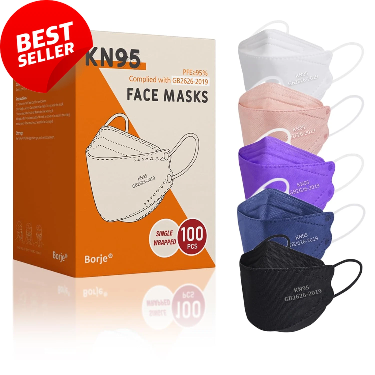KN95 Face Masks 100 Pack Disposable PM2.5 Smoke Dust Protection