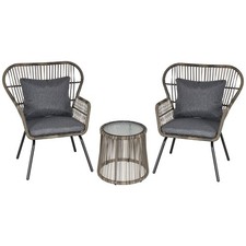 Outsunny 3 PCS Webbed PE Rattan Outdoor Patio Set w/ Cushions Steel Frame Grey