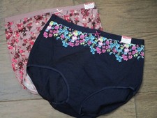 2-PACK CACIQUE HIGH-WAIST BRIEF PANTIES IN MAUVE/NAVY FLORALS  SIZE 18/20