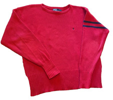 VINTAGE Polo Ralph Lauren Sweater Mens XL Red Cotton Blue Stripes Crew Neck