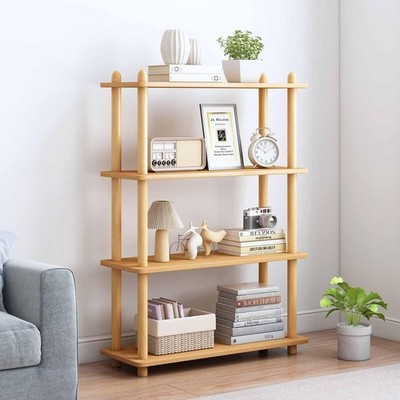 4-Tier Wooden Shelf Bookcase Modern Open Bookshelf Free Standing Storage Rack
