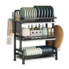 3 Tier Dish Drying Rack, Large Stainless Steel Over The Sink Dish with Drain ...