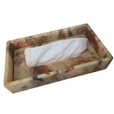 Vtg MCM Ultra Stone Long Tissue Box  Sunlight Industries Faux Marble Acrylic 